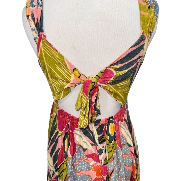 Angie Women's L Large Sun Dress Cinched Waist Back Tie Low Back Uneven Hemline - Picture 8 of 10